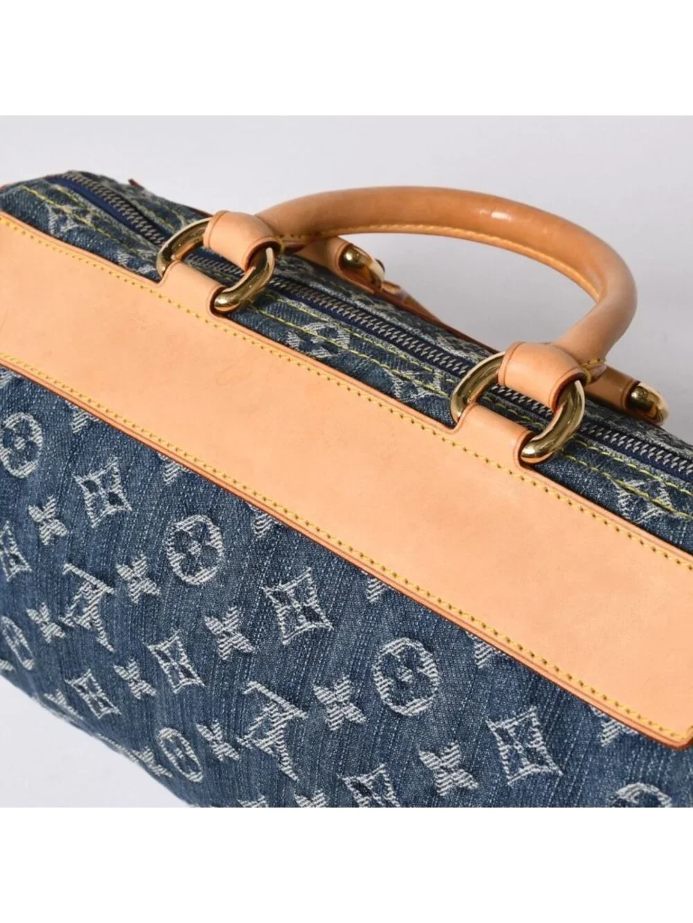 Louis Vuitton Neo Speedy Handbag Monogram Denim Indigo Blue Gold
